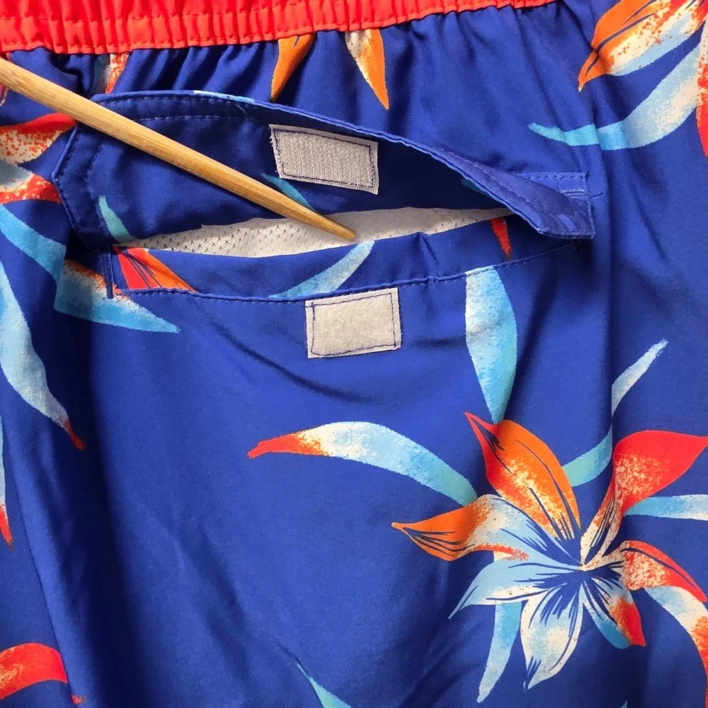Hot Coals Mens Swim Shorts XL Blue Orange‎ Floral Tropical Quick Dry UPF 50+ New